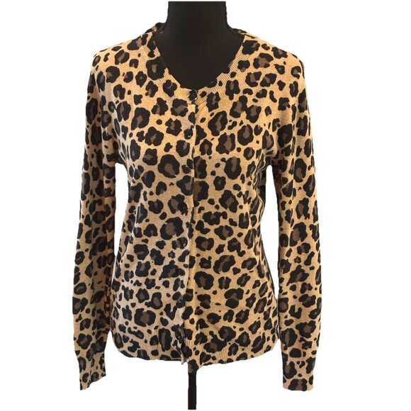 Gap Animal Print Cotton Cardigan Sweater Women Medium Lightweight - Picture 1 of 3